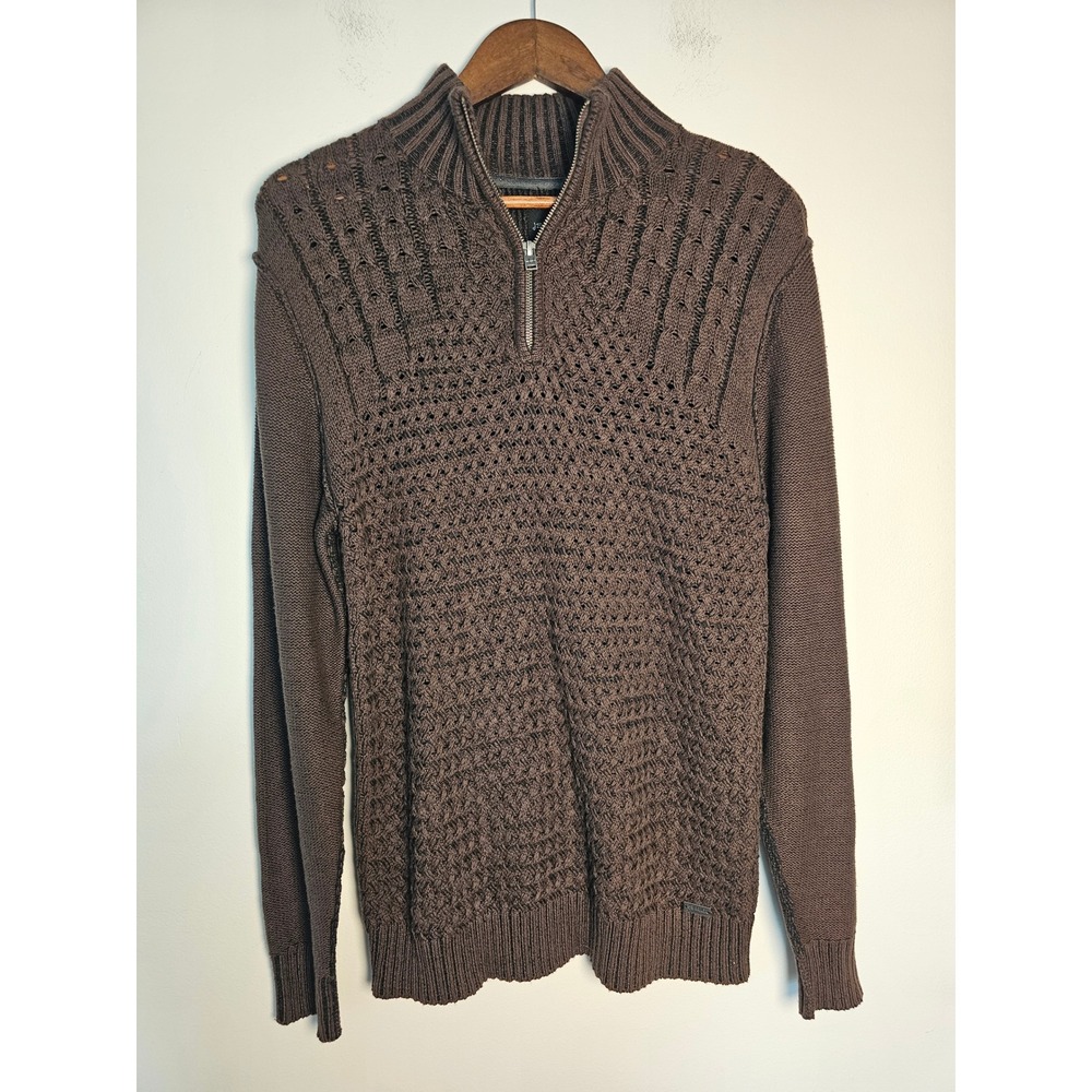 Dark Academia J.B. Holt Quarter Zip Sweater Mens Medium Brown Textured Knit